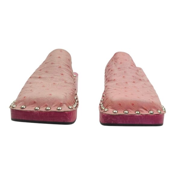 Claudia Ciuti Studded Clogs Mule Women US 6 EU 36 Pink Textured Ostrich Leather - Picture 3 of 16